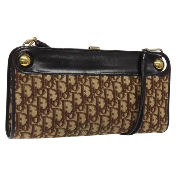 DIOR Trotter Canvas Shoulder Bag Brown Gold - Picture 1 of 12